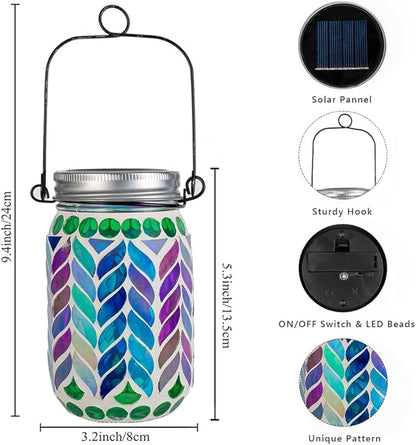Stargarden Mosaic Solar Lantern ,Waterproof Outdoor Hanging Jar Lights, Mosaic Lights Solar Garden Decor for Patio Pathway Yard