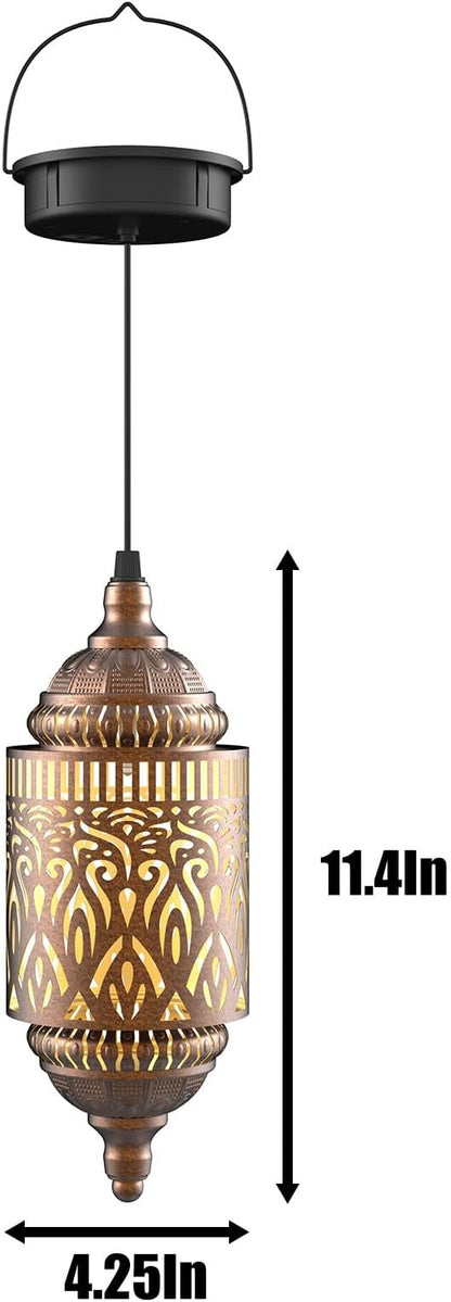 Twinkya 2Pack Hanging Solar Lights Outdoor Garden Decor, Waterproof Metal Moroccan Solar Powered Lantern Lamp, Outside Decorations for Patio Yard Porch Backyard Decor, Gardening Gifts for Women Mom