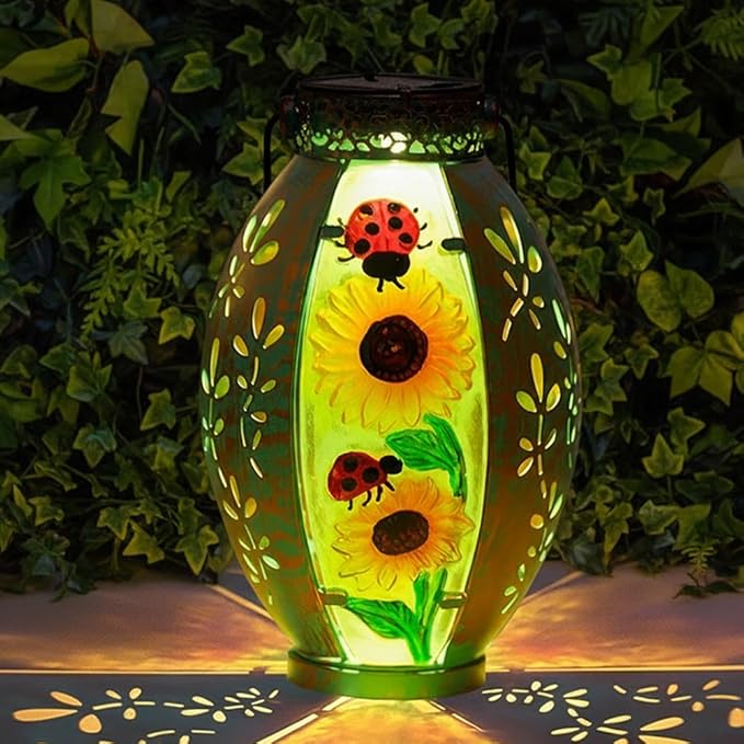 STARSOUL Solar Lantern Outdoor Waterproof, Hanging Solar Lantern for Patio Garden Yard Decor, Sunflower Garden Decor, Sunflower Gift for Women