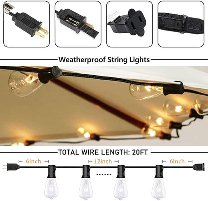 20Ft Outdoor String Lights,Edison Bulb String Lights with 22 Clear Edison Bulbs (2 Spare) UL Listed,Outdoor Patio Lights Waterproof for Outside Patio Backyard Party Deck Yard