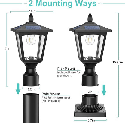 Greluna Solar Lamp Post Lights Outdoor, 6000K Dusk to Dawn Waterproof Post Lights with Pier Mount Base, Decorative Solar Lamp for Garden, Yard, Landscape, Pole, Pillar (Cool White)