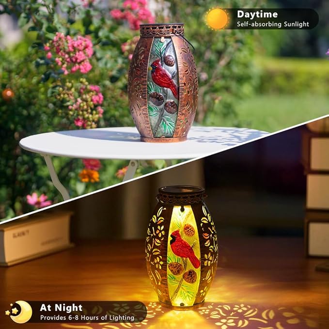 STARSOUL Solar Lantern Outdoor Waterproof, Hanging Solar Lantern for Patio Garden Yard Decor, Cardinal Gift for Mom Grandma, Cardinal Outdoor Decor