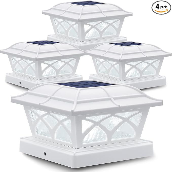 Solar Post Cap Lights 4-Pack, Waterproof LED
