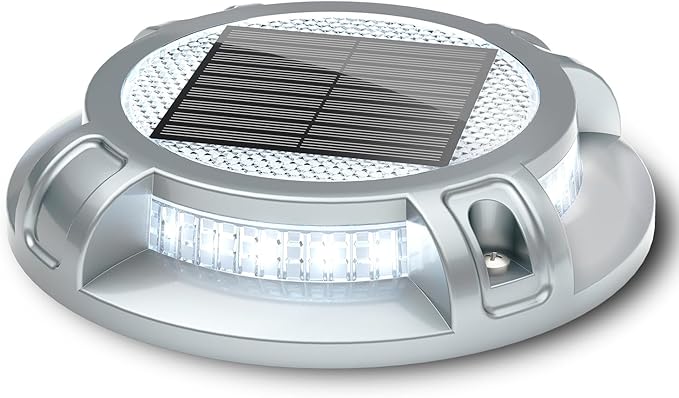 SIEDiNLAR Solar Driveway Lights Outdoor 4 Modes 40 LEDs Deck Driveway Markers Marine Dock Light Waterproof for Garden Ground Walkway Pathway Step Yard, White/Warm Dynamic Lighting (1 Pack)