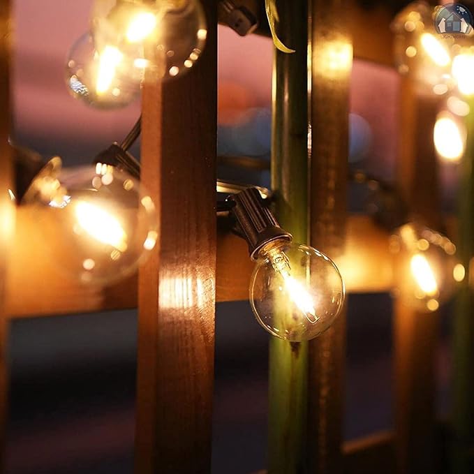 LED Outdoor String Lights, 25Ft G40 Globe Patio String Light Waterproof with 27 LED Warm White Bulbs, Hanging Outdoor Lights for Backyard Garden Porch Bistro Wedding Party Holiday Decor, Black Wire