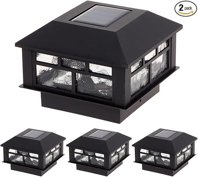 4-Pack Black Yard Post Cap Lights, Solar LED
