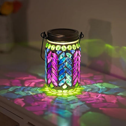 Stargarden Mosaic Solar Lantern ,Waterproof Outdoor Hanging Jar Lights, Mosaic Lights Solar Garden Decor for Patio Pathway Yard