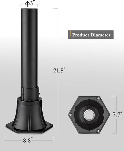 Outdoor Post Light Pole with Base, HWH Outside Lamp Post Accessories, Black Aluminum Mounting Pole and Base for Exterior Pathway Patio Garage Yard Garden, 5HW39PA BK