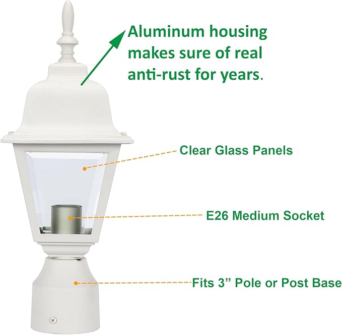 White Lamp Post Light with Planter, Solar Outdoor