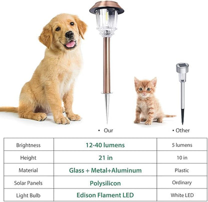 DenicMic Solar Garden Lights Outdoor Pathway Lights Glass Stainless Steel Waterproof Solar Powered Landscape Lighting for Yard Patio Lawn Path Walkway, Super Bright 12-40 Lumens, 2 Pack