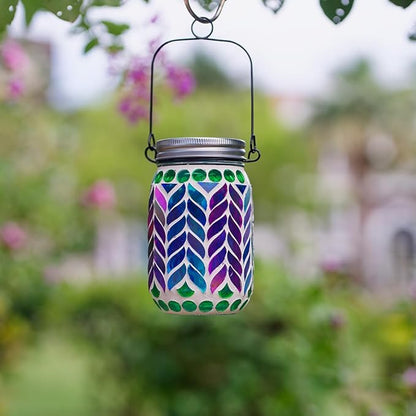 Stargarden Mosaic Solar Lantern ,Waterproof Outdoor Hanging Jar Lights, Mosaic Lights Solar Garden Decor for Patio Pathway Yard