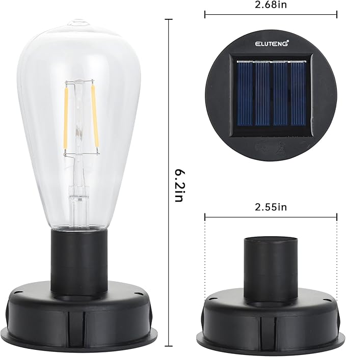 ELUTENG 4 Pack Solar Hanging Lights - Replacement Top with Bulb (2.75 Inch) - Waterproof Solar Lantern Accessories for DIY Outdoor Lanterns
