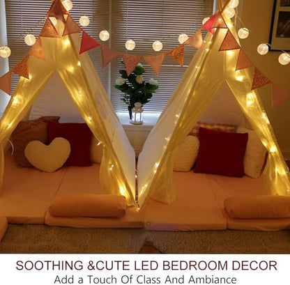 Bright Zeal 20' Long 30 LED Lanterns String Lights Battery Powered - Indoor Outdoor 3" White Silk-Like Cloth Round LED Lanterns String Decoration - Mini Ball Lights for Yard Bedroom Wedding Décor