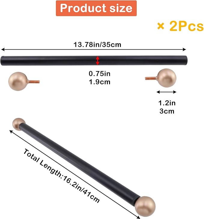 Geesatis 2Pcs Lamp Post Cross Arm Ladder Rest,Cross Arm Replacement for Outdoor Lamp Posts Pole Light,Small Bronze Ball Cross arm Handle Replacement,Black Bar with Bronze Caps