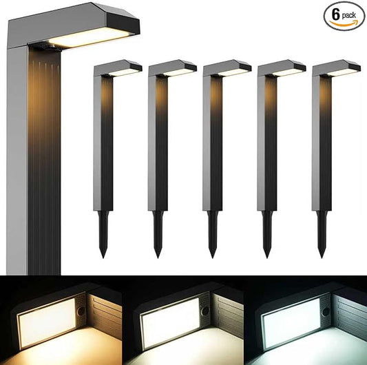 Solar Pathway Lights Outdoor 6 Pack, 3 Color in 1 Bright Landscape Lighting with Cool/Warm/Daylight White Modes, Auto On/Off, IP65 Waterproof for Yard Garden Patio Walkway Sidewalk Lawn Decor