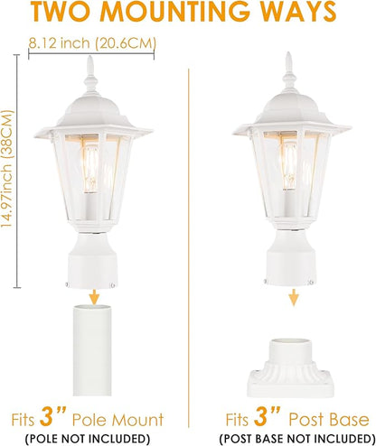 GRUENLICH Outdoor Post Light, White Waterproof Lamp Post Lights Fxiture, Aluminum Pole Lantern for Outside Yard Pathway Garden, 2 Pack