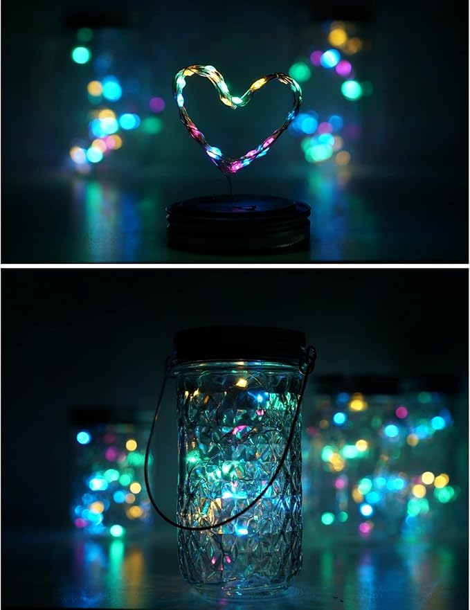 Decorman Solar Mason Jar Lights, 8 Pack Waterproof Fairy Star Firefly Lids String Lights with 8 Hangers for Patio Yard Garden Party Wedding Christmas Decoration(Jars Not Included)