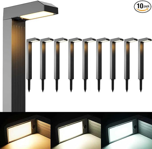 Solar Pathway Lights Outdoor 10 Pack, 3 Color in 1 Bright Landscape Lighting with Cool/Warm/Daylight White Modes, Auto On/Off, IP65 Waterproof for Yard Garden Walkway Sidewalk Patio Lawn Decor