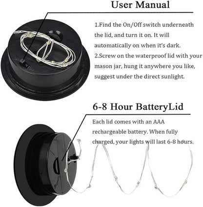 Miaro 6 Pack Mason Jar Lights, 10 LED Solar Colorful Flicker Fairy String Lights Lids Insert for Garden Deck Patio Party Wedding Decorative Lighting Fit for Regular Mouth Jars