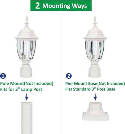 LIT-PaTH LED Outdoor Post Lighting Fixture, Pole Lantern, 9.5W 800 Lumens, 5000K Daylight White, Aluminum Housing Plus Glass, Matte White Finish, 2-Pack