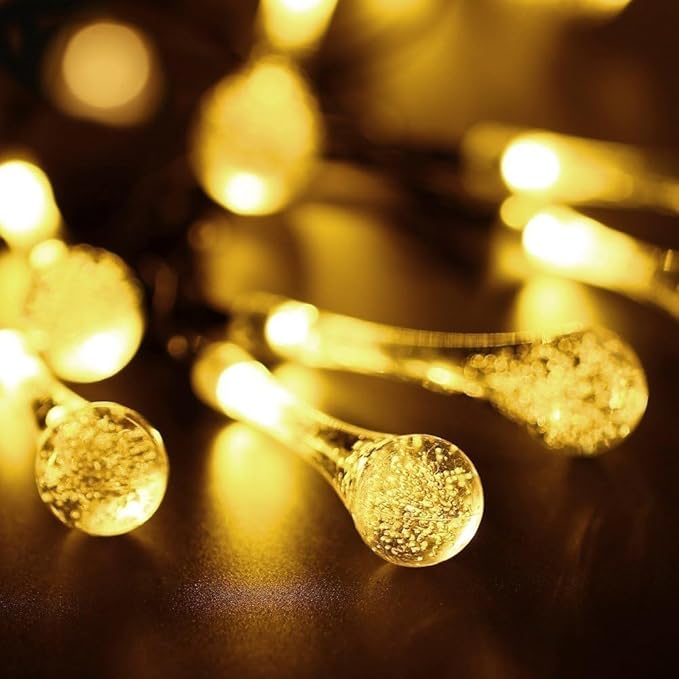 Solar String Light Outdoor Waterproof Solar Drop Lights,Water Drop Fairy Lights 13ft 20LEDs Solar Light with 8 Modes Solar Party Lights for Garden,Christmas Decorations (Warm White)