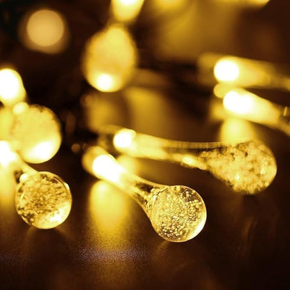Solar String Light Outdoor Waterproof Solar Drop Lights,Water Drop Fairy Lights 13ft 20LEDs Solar Light with 8 Modes Solar Party Lights for Garden,Christmas Decorations (Warm White)