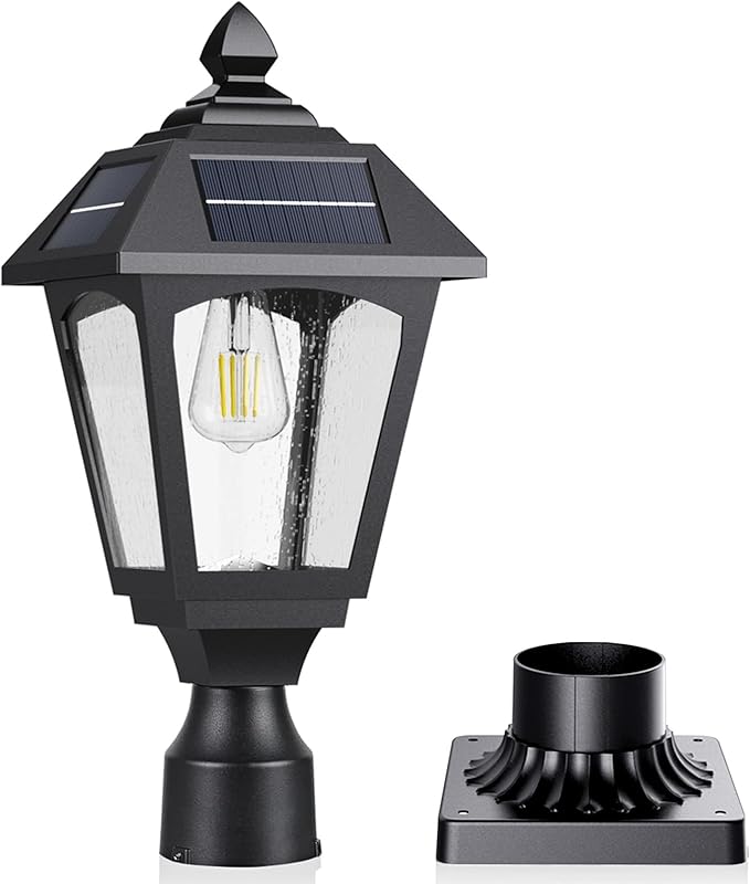 Solar Post Lights Outdoor, Aluminium Solar Lamp Post Light with Pier Mount Base, Outside Decor for Yard Garden Pole Pillar, 100 Lumens (Warm White) ﻿
