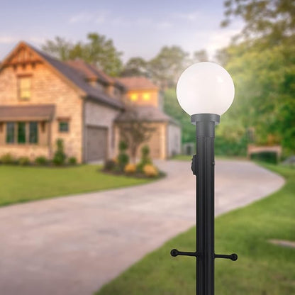 Ciata Lamp Posts Outdoor Lighting, Light Pole, Weather Resistant Outdoor Light Fixture Aluminum Lantern Post with Ladder Rest and Decorative Spheres, Outdoor Rated, 84 Inches in Textured Black Finish