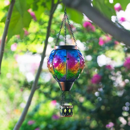 STARSOUL Solar Hot Air Balloon Lantern with Flickering Flame, Colorful Hanging Solar Lantern Outdoor Waterproof, Hot Air Balloon Solar Light Decorations for Garden Yard Lawn Porch Porch Backyard