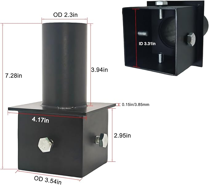 Tenon Adaptor for 3 Inch Square Pole, Metal 3.5" Square Slip Fitter Adapter with 2 3/8 Round Adaptor for Parking Lot Light, Outdoor Mount Bracket, Street Lights