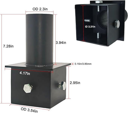 Tenon Adaptor for 3 Inch Square Pole, Metal 3.5" Square Slip Fitter Adapter with 2 3/8 Round Adaptor for Parking Lot Light, Outdoor Mount Bracket, Street Lights