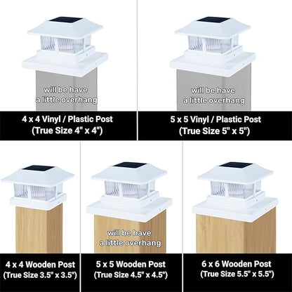 Dynaming Solar Flame Post Cap Lights Outdoor, Solar Powered White Shell Fence Post Light, Flickering Flame LED Lamps Waterproof for Garden Deck Patio, Fit 4x4, 5x5 or 6x6 Vinyl/Wooden Posts, 2 Pack