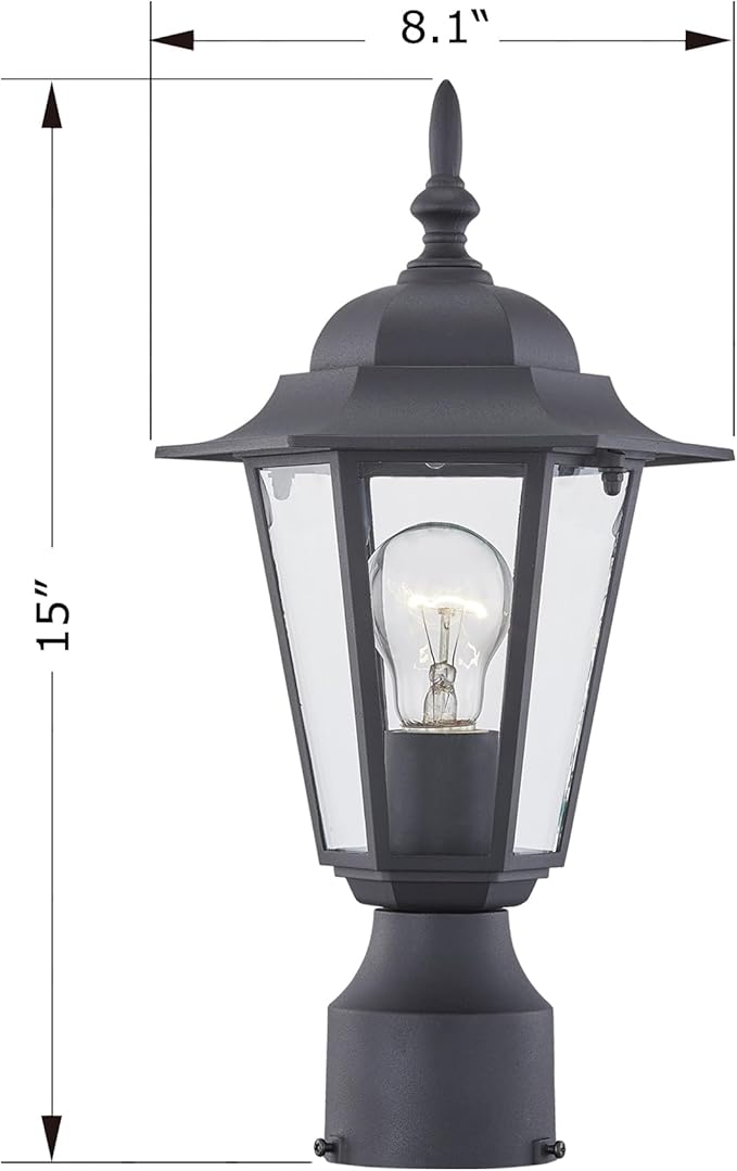 WISBEAM 2 Packs Outdoor Post Light, Pole Lantern, E26 Base 60W Max, Aluminum Housing Plus Glass, Wet Location Rated, ETL Qualified, Bulbs not Included, Black