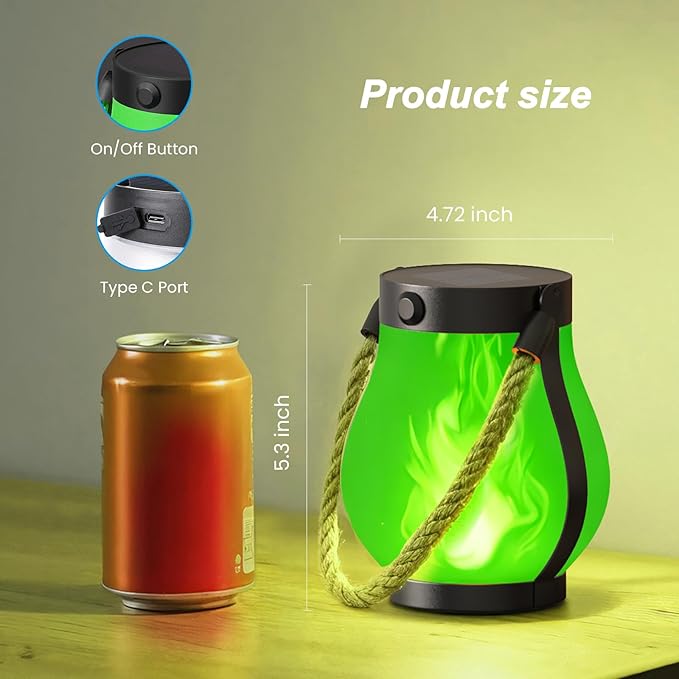 Hompavo Gen2 Solar Lanterns Outdoor with Ultra-Real Flame, Dual Charging (USB/Solar) & 2 Modes - Waterproof Decorative Hanging/Table Lights for Patio Garden Halloween Christmas Decorations, 2/Green