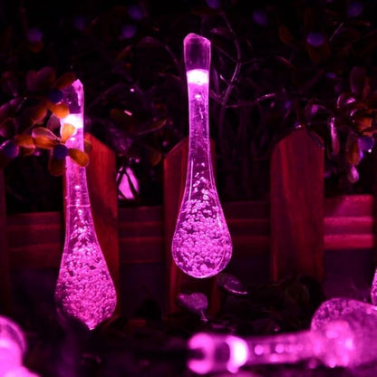 Solar String Light Outdoor Waterproof Solar Drop Lights,Water Drop Fairy Lights 13ft 20LEDs Solar Light with 8 Modes Solar Party Lights for Garden,Christmas Decorations (20ft 30LED Pink)