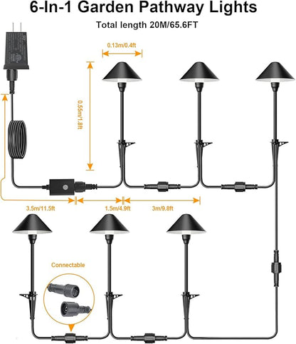 6 Pack Low Voltage Pathway Lights with Remote Timer, Low Voltage Landscape Lighting Warm White + RGB Modes, Outdoor LED Landscape Path Lights for Yard Lawn Backyard Walkway ETL Listed Transformer
