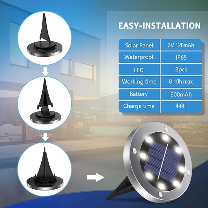 Solar Lights Outdoor Waterproof,12Pack Durable Solar Ground Lights for Landscape Lighting, Decorative Disk Lights for Outside Garden, Patio, Pathway and Yard (White Light)