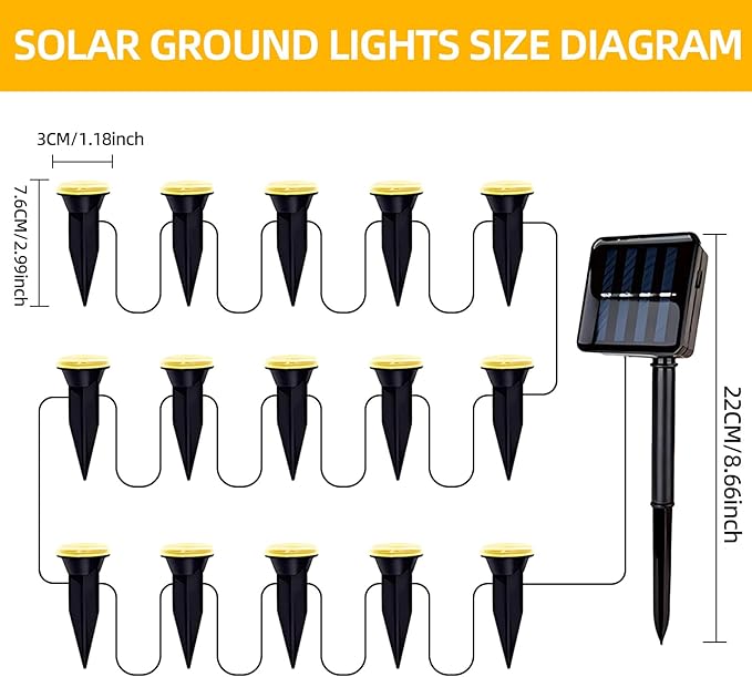 15 LED Solar Ground Lights Outdoor, Waterproof Solar Pathway Lights, LED Landscape Lighting for Garden, Patio, Driveway, Walkway - Warm White