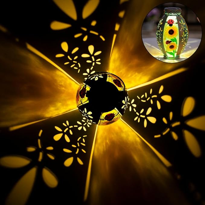 STARSOUL 2 Pack Solar Lantern Outdoor Waterproof, Hanging Solar Lantern for Patio Garden Yard Decor, Sunflower Garden Decor, Sunflower Gift for Women