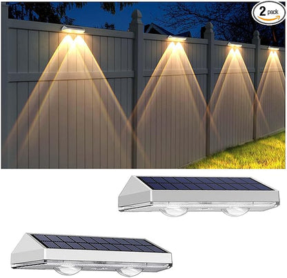 2 Pack Solar Fence Lights - 2PK Solar Outdoor Light Warm White/Daylight White/Cold White 3 Mode Deck Lights for Outside, Deck Fences, Stair Railings, Pools and Walls