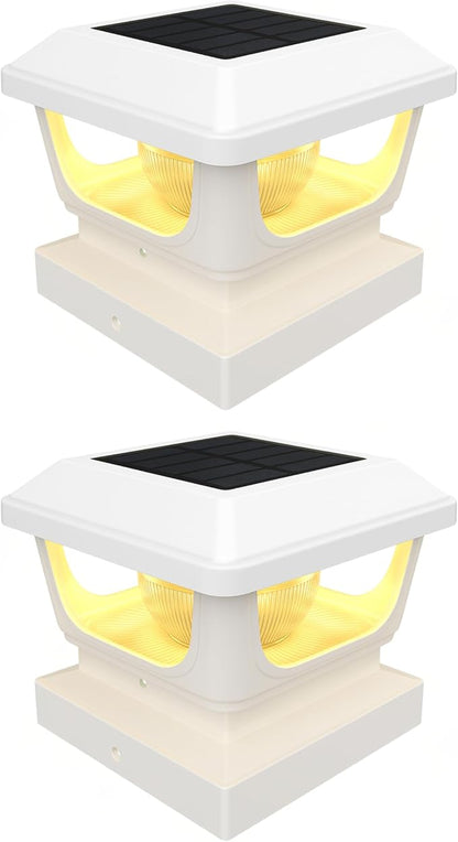 Brighticonic Solar Post Cap Lights Outdoor for 4x4, 3x3 – Auto On/Off Post Lights Solar Powered - Easy Install, IP65 Waterproof Deck & Fence Lights – Long Lasting Battery – 120 Lumen, WarmWhite - 4pck