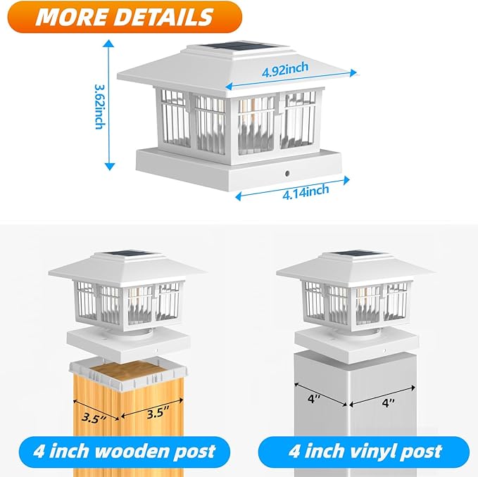 EXCMARK 2 Pack 4x4 Solar Post Cap Lights Fence Deck Post Lights Outdoor Solar Powered Waterproof with Two Light Modes Warm&Cool White for Garden Patio Decor. (Classic White,2)