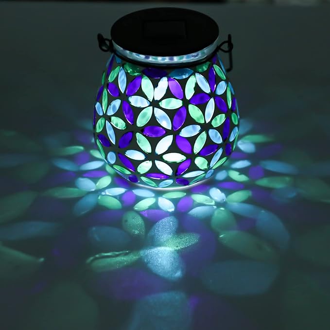 Mosaic Solar Lantern Set, Rustic Garden Lighting