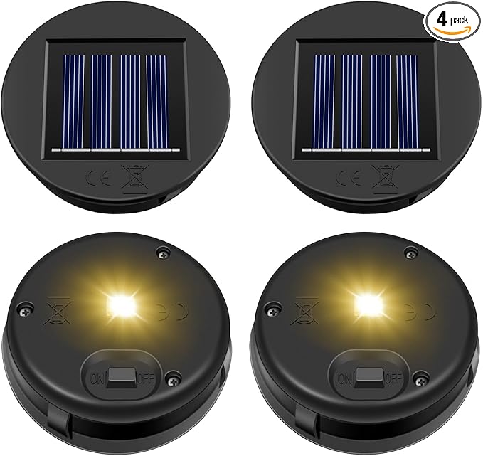 HELESIN Replacement Solar Light Parts, 4 Pack Solar Lights Replacement Top, 8 lumens, Waterproof Battery Box Top DIY Lantern Outdoor Garden Patio Decor（Warm Yellow, 3.15in）
