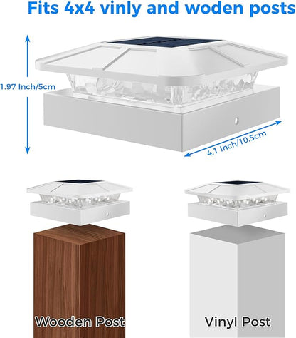 Peasur 4x4 Solar Post Cap Lights Outdoor with 3 Modes, 12 Packs White Fence Light Solar Powered Waterproof for Wood/Vinyl Posts for Deck Yard Garden Patio Outside