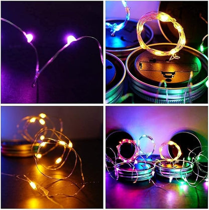 SmilingTown Solar Mason Jar Lights 10 Pack 20 LED Waterproof Outdoor Fairy String Light Insert Lids with Hangers for Patio Lawn Garden Wedding Decor No Jars (Red, Blue, Green, Purple,Yellow)