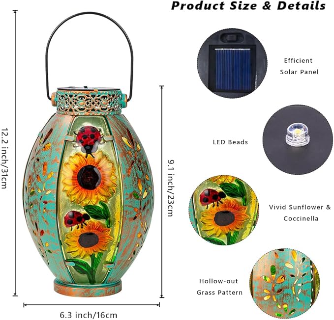 STARSOUL 2 Pack Solar Lantern Outdoor Waterproof, Hanging Solar Lantern for Patio Garden Yard Decor, Sunflower Garden Decor, Sunflower Gift for Women