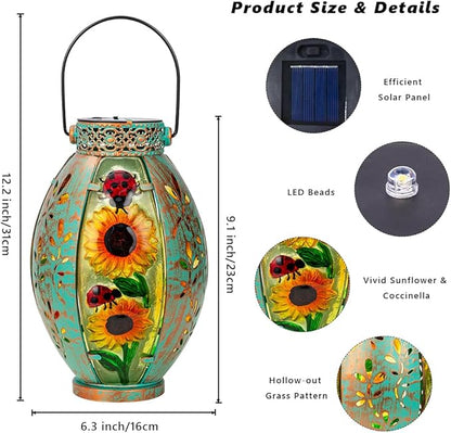 STARSOUL 2 Pack Solar Lantern Outdoor Waterproof, Hanging Solar Lantern for Patio Garden Yard Decor, Sunflower Garden Decor, Sunflower Gift for Women