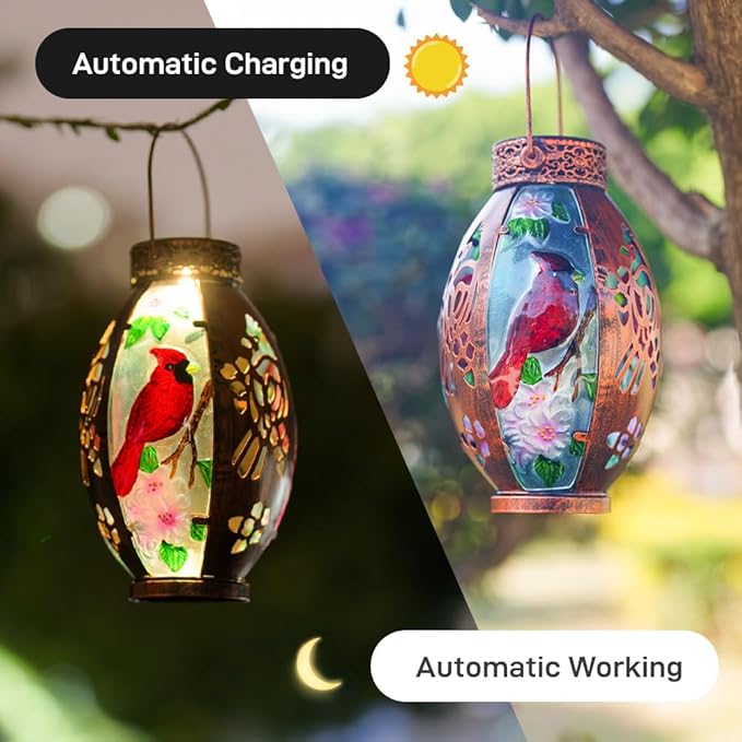 Classic Cardinal Solar Lanterns for Porch, Waterproof LED