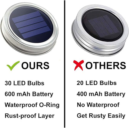 Urvoix Solar Mason Jar Lights - 8 Pack 30 LED Solar Fairy Lights Outdoor, Waterproof Mason Jar Lids Lights Solar Powered String Lights with Hangers(NO Jars) for Garden Patio Lantern Decor